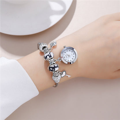 Women Bangle Watch Love Heart Key Pendant Quartz Women Bangle Watch