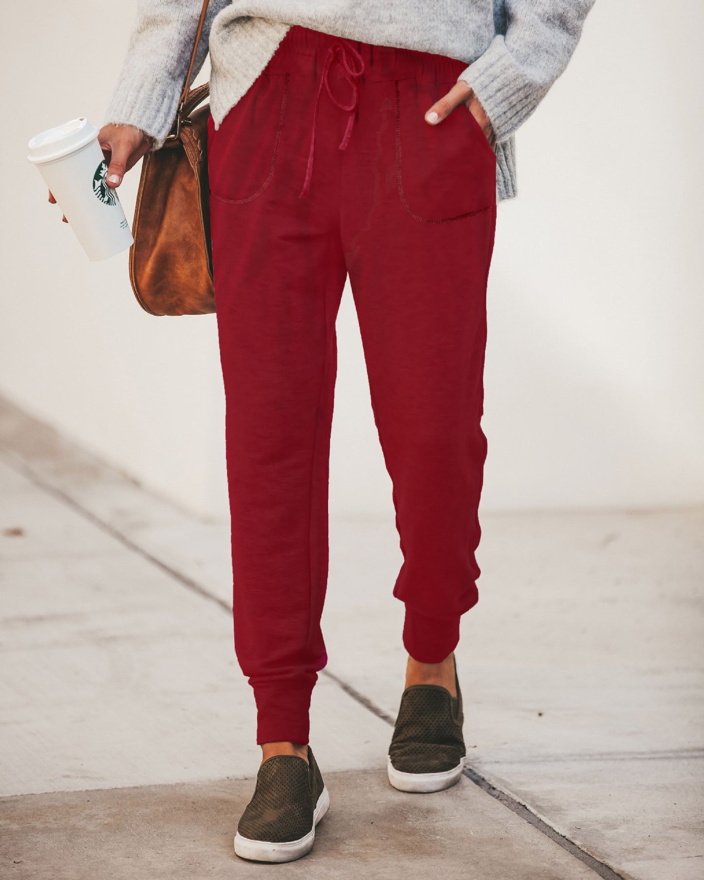Elastic drawstring trousers