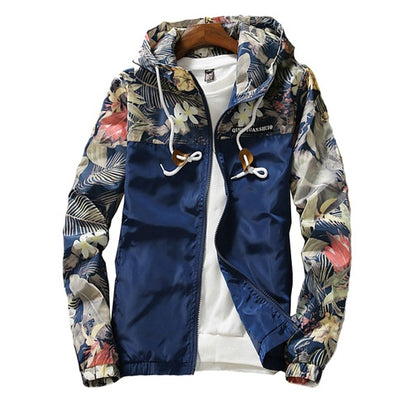 Spring Summer New Men Light Floral Print Hooded Jacket Fashion Trend Flower Coat Hoodies