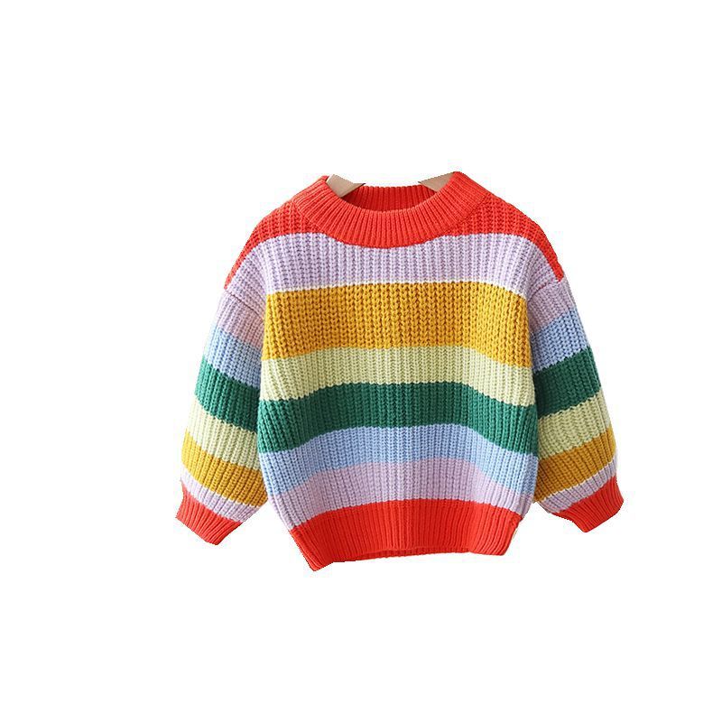 Baby Loose And Idle Tops Girls' Striped Knitted Pullover