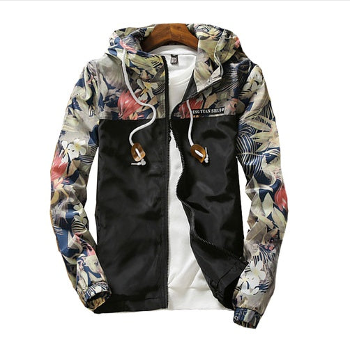 Spring Summer New Men Light Floral Print Hooded Jacket Fashion Trend Flower Coat Hoodies